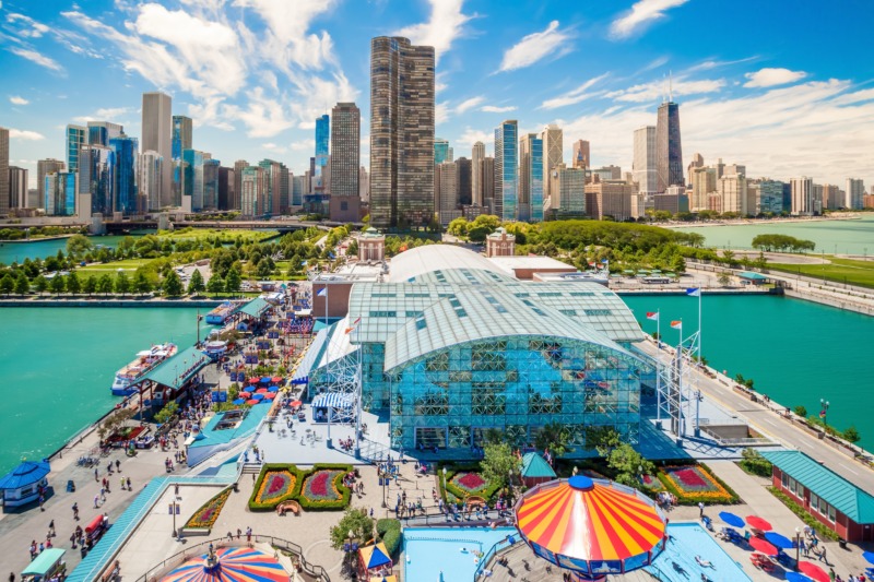 An aerial view of Navy Pier
