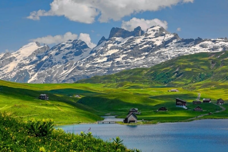 Lake and Mountain Range in Switzerland