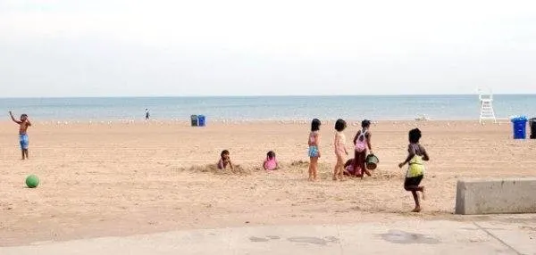 People at the 63rd Street Beach in Chicago