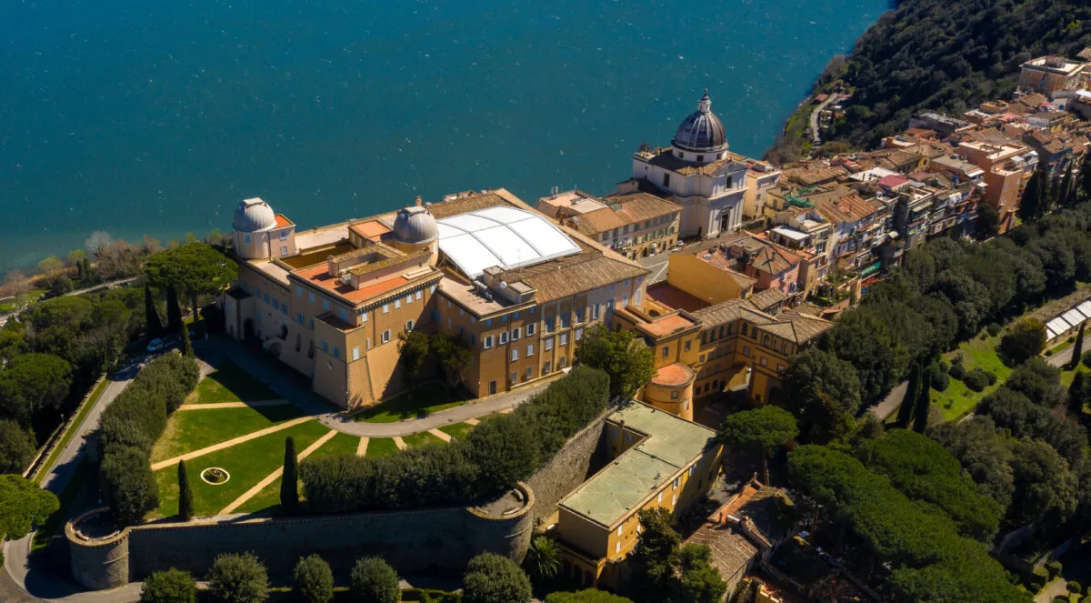 Aerial view of the Papal Palace of Castel Gandolfo, near Rome, Italy