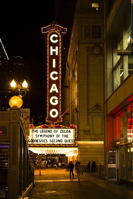 The Chicago Theatre at night