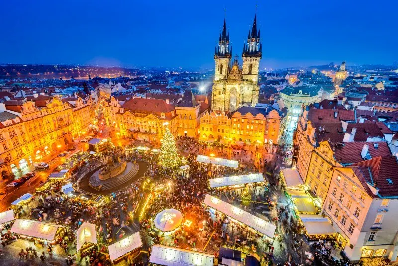 Prague Christmas Market Aerial View