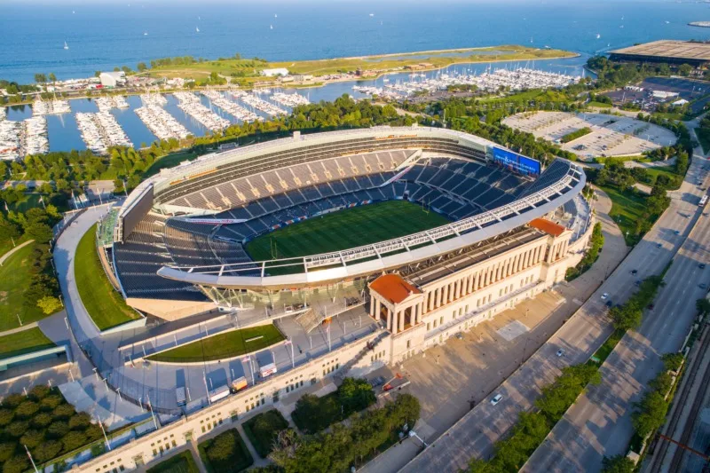 An aerial view of Soldier Field
