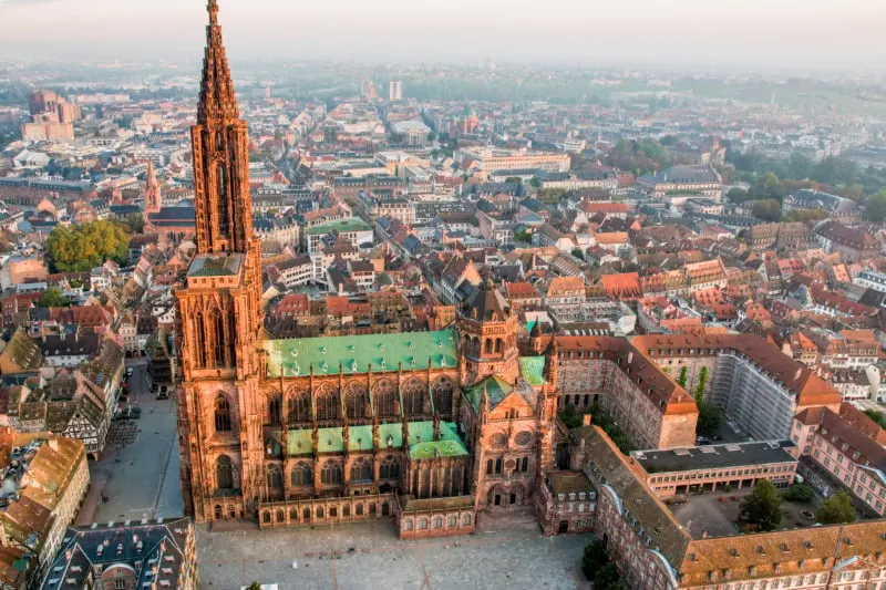 Aerial View of Strasbourg Cathedral in France